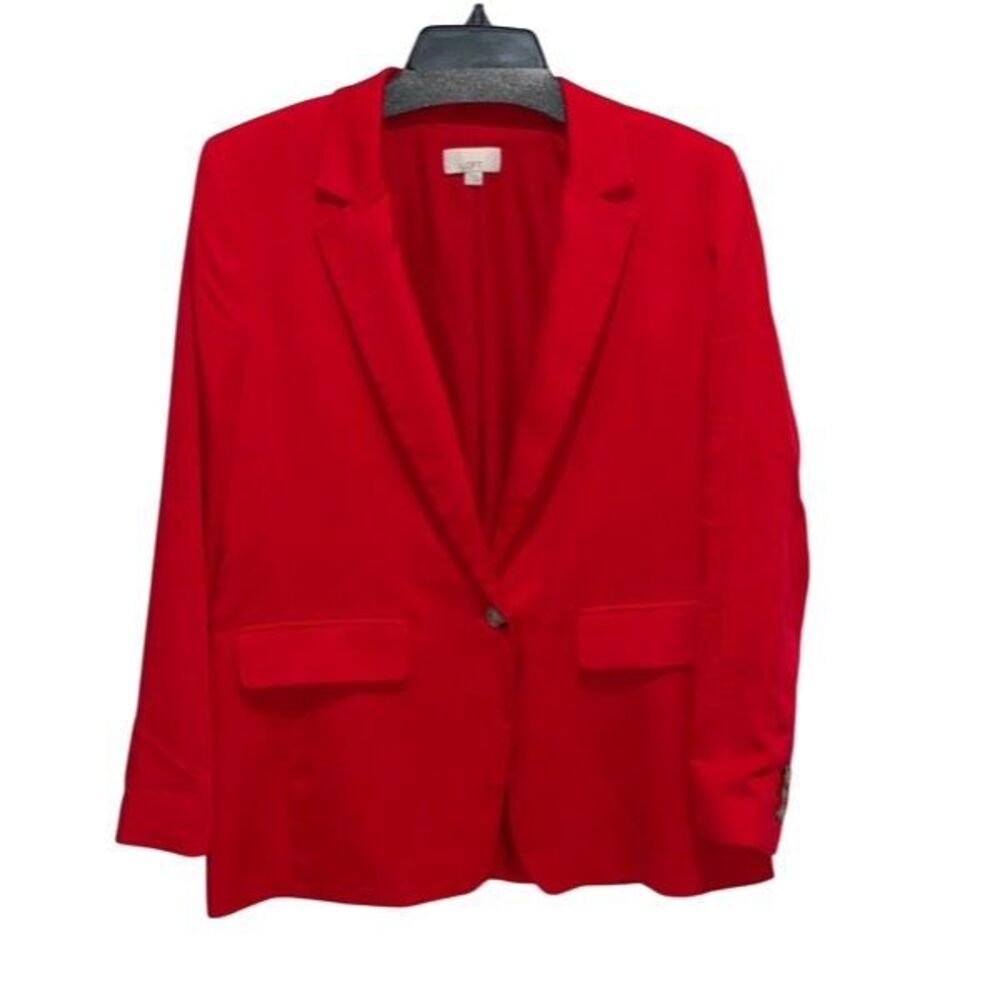Loft Womens Notch Lapel One Button Lyocell Lined Blazer‎ Red Size 6